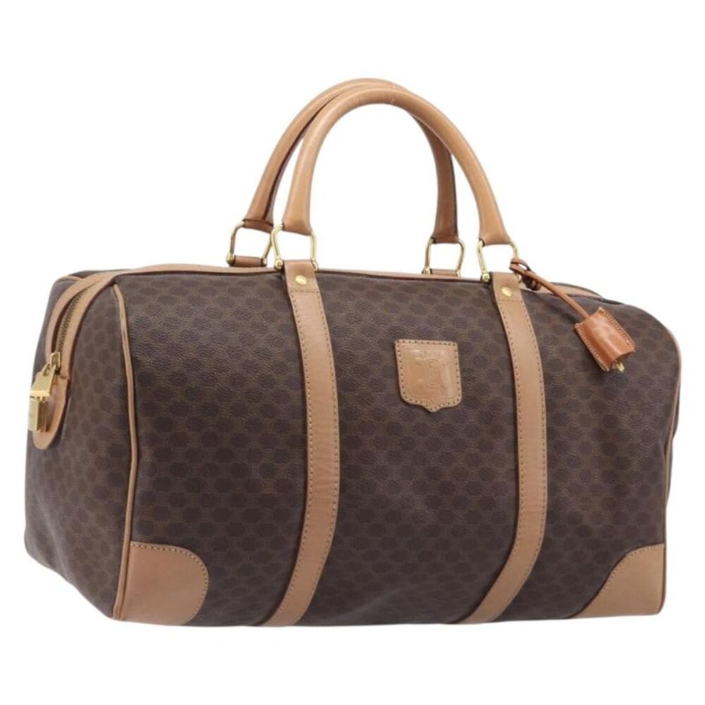 Celine Vintage Duffle Macadam Coated Canvas Brown Pvc Handbag